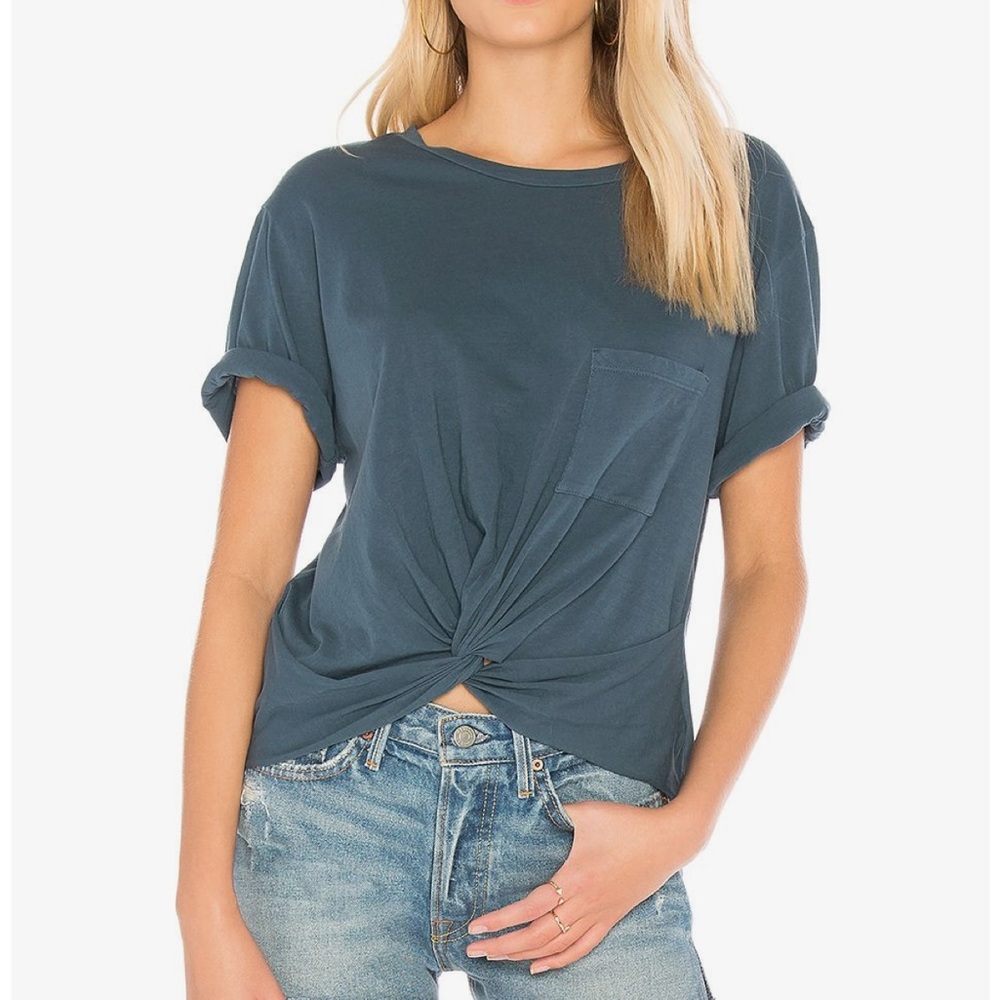 Casual Blue Knot Front Top